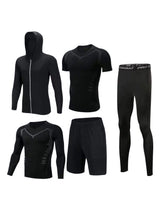 Joychic Mens 5Pcs Quick Dry Compression Sets Tops Accessories Clothes Equipment for Workout Gym Athletic Running Sport 1