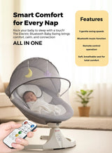 Zenito Electric Baby Swing - Soothing & Entertaining -Baby Swing for Infants, Electric Infant Swing with Remote Control Music Speaker, Baby Swing for Newborn with 5 Swing Speed,Baby Bouncer with mosquito net Baby Rocker for 0-2 years old - Grey 1