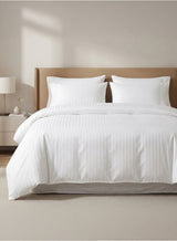 Good Sleep King Size Duvet Cover Set | 6 Piece | 220x240 cm | White Striped | Duvet Cover with Deep-Pocket Fitted Sheet & 4 Pillowcases | Ultra-Soft Fabric, Wrinkle-Free | Made in Dubai 1